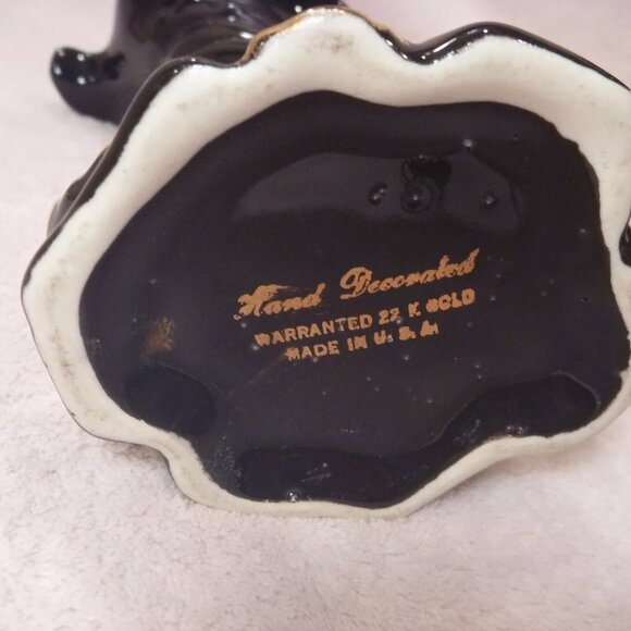 Art Pottery Vintage Lot Set Black Vases 22k Gold Floral Handmade Ceramic USA - Picture 2 of 13